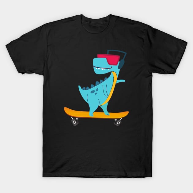 Skater Dino T-Rex Children Gift T-Shirt by Foxxy Merch